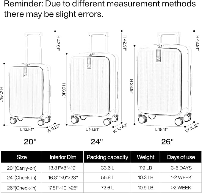 Hanke 20 Inch Carry On Luggage Aluminum Frame Front Opening Rolling Suitcase PC Hard Sided Luggage with Spinner Wheels Travel Luggage for Woman Men Gifts.(Dark Green) - Image 3