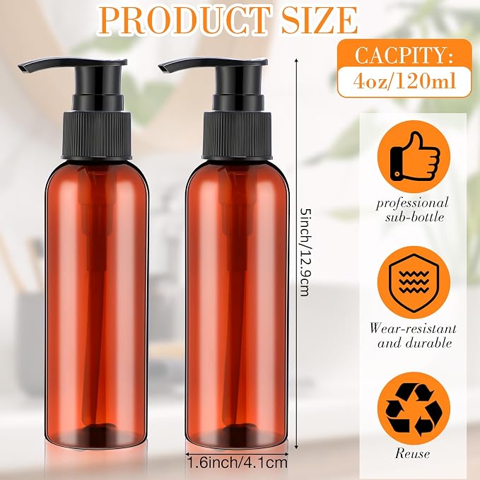 Nuenen 48 Pcs Refillable Empty Lotion Bottles 4oz/120ml Plastic Pump Bottles Conditioner Shampoo Dispenser Leak Proof Pump Container for Body Wash, Creams, Liquid Soap(Black and Brown) - Image 2