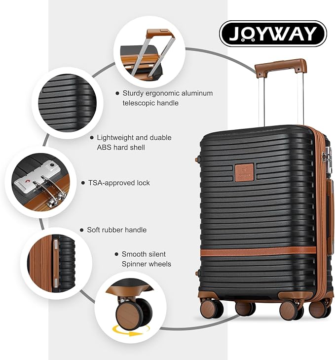 Joyway Luggage Set 7 Piece Suitcase Sets with Spinner Wheel,Hardside Expandable Travel Laggage with TSA Lock(18/20/24/28 Black) - Image 7