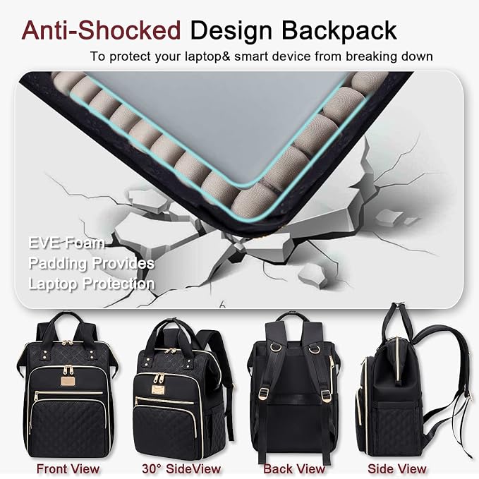 Weitars Lunch Backpack For Women,15.6 Inch Laptop Backpacks For Womens Back pack, Travel Backpacks,Work Backpack For Women (Black) - Image 8