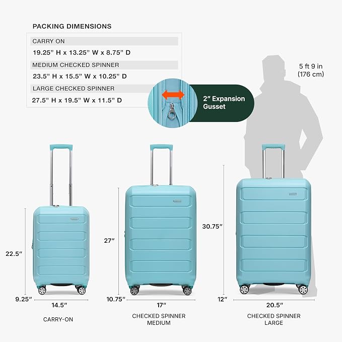 Traveler's Choice Pagosa Hardshell Expandable Luggage with Spinner Wheels, Baby Blue, 2-Piece Set (22/27) - Image 4