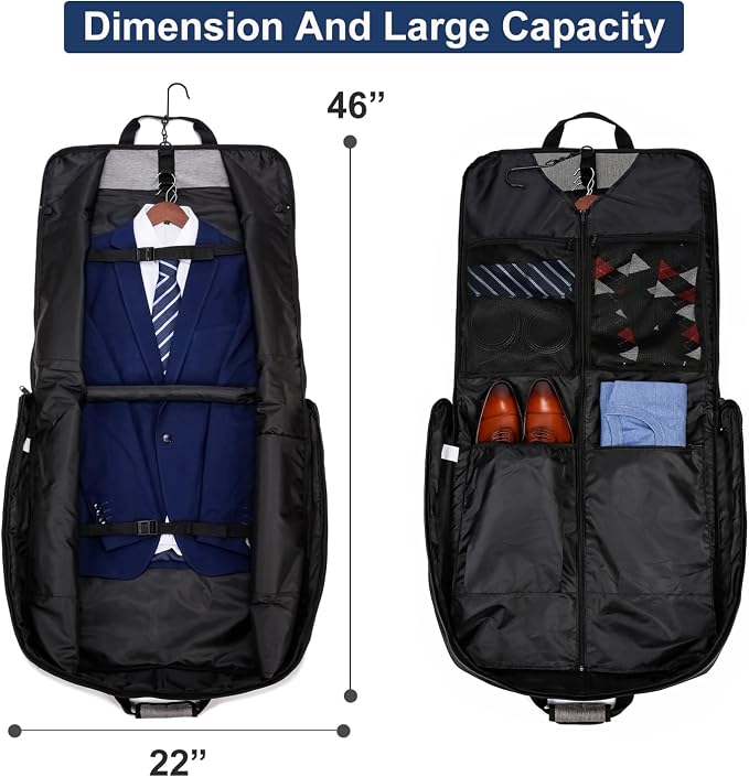 Garment Bag Travel Suit Bag Large 40-Inch Carry on Bag Up to 3 Suits,2 in 1 Hanging Luggage Bags, Fits 15.6Inch Laptop - Image 2