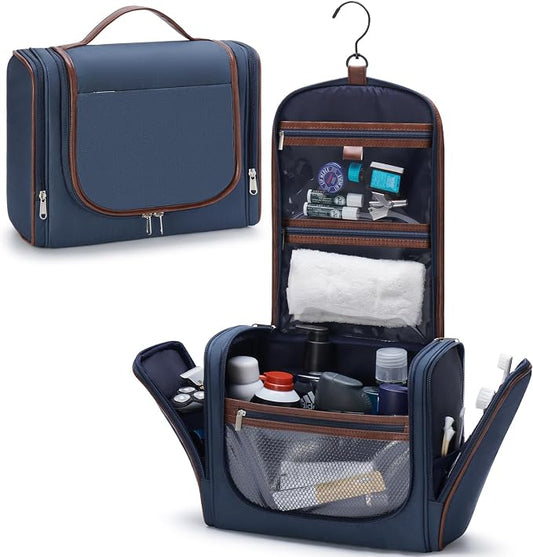 ZAHNI Men’s Hanging Toiletry Bag, Large Capacity Toiletry Organizer | Water-Resistant Toiletry Bag With 360° Hook, Multiple Compartments For Grooming & Shaving, Ideal For Travel & Business, Navy by ZAHNI