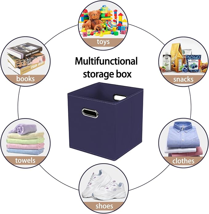 Fabric Cloth Storage Bins,Fabric Cube Bins Organizer with Dual Handles Foldable Cube Storage Baskets for Home Bedroom Storage,Set of 6,(Navy Blue) - Image 3