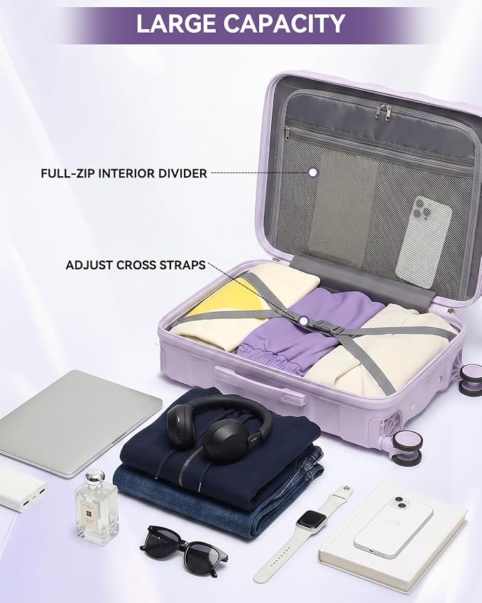 Somago 2 PieceLuggage Set (20"/24") with Duffel Bag and Toiletry Bag, Carry On Luggage Airline Approved with YKK Zipper TSA Lock ABS Hardside Luggage Spinner Wheels - Image 5