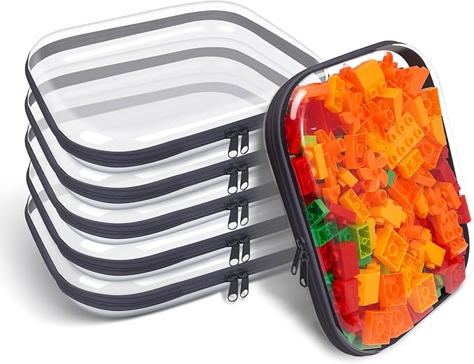 Clear Hard Plastic Zipper Case,Transparent Double Zippers Hard Pouch with 6pcs,Portable Travel Organizer Bin for Toy Storage by Unknown