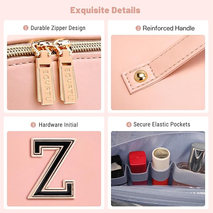 BOYATU Personalized Travel Makeup Bag: 3-in-1 Cosmetic Bag Gift for Women | Initial Make up Bag Organizer - Custom Letters A-Z - Flat Open Portable Toiletry Bag for Birthday Graduation Anniversary - Image 7