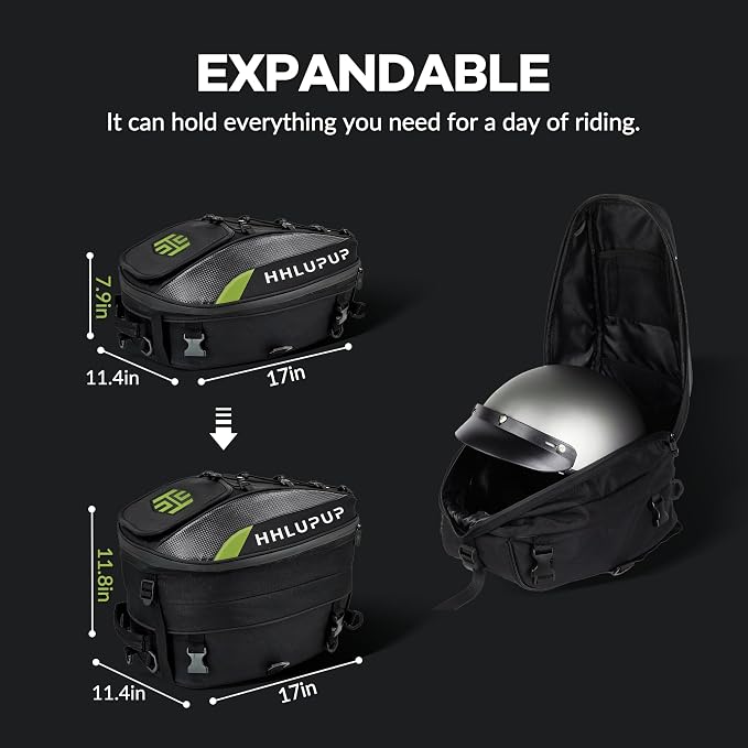 Motorcycle Tail Bag with Password Lock 25L- 38L Convertible Helmet Backpack, Waterproof Luggage Bags for Dirt Bike and Road Trip Riders Green - Image 2