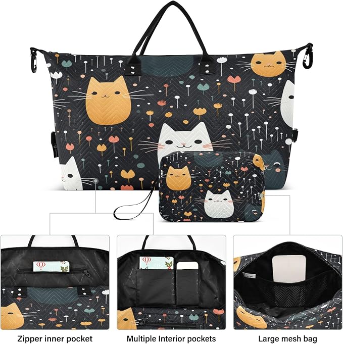 Cute Cats Flower Travel Duffle Bag Gym Yoga Carry on Bags for Men Women Weekender Bag - Image 2