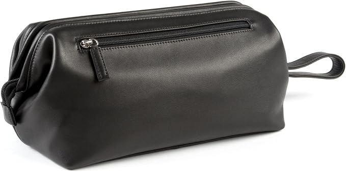 Leatherology Black Onyx Framed Toiletry Bag – Full Grain Leather Dopp Kit for Men with Wide-Mouth Opening, Interior & Exterior Zippered Pockets, Water-Resistant Lining - Image 4