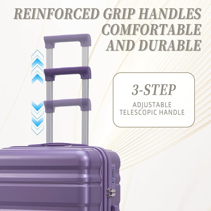 3-Piece Luggage Set 20/24/28'' Hard-shell with 360° Spinner Wheels & Combination Lock, Lightweight ABS Material for Travelling, Purple - Image 2