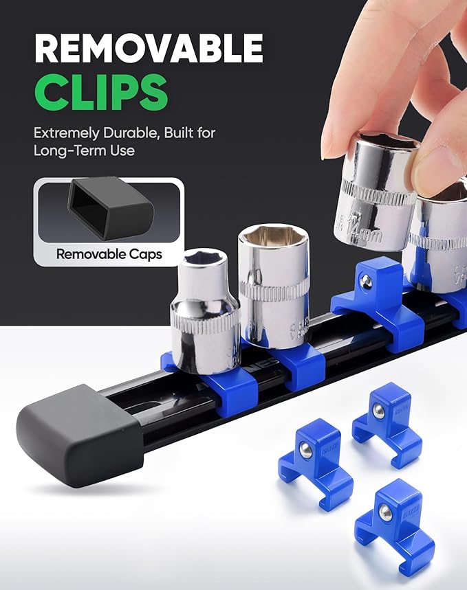 ALOANES 6PC ABS Socket Organizer, Socket Rails Fit 3/8 inch Drive | Portable Heavy Duty Socket Holders Hold up 90 Sockets for Toolbox Drawer Bags(Blue) - Image 4