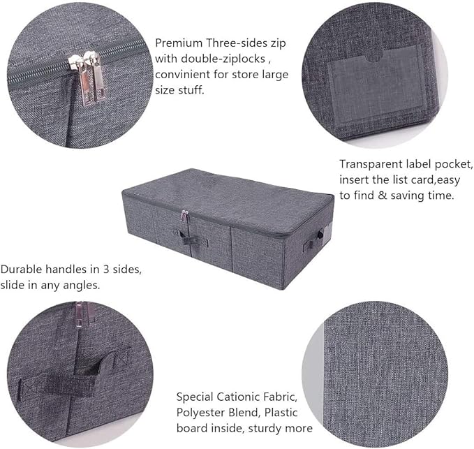 iwill CREATE PRO Pack of 2, Rigid Underbed Storage Boxes with Zip Lid for Clothes, Bedding Sheets, Blankets Organiser, Black Gray - Image 3
