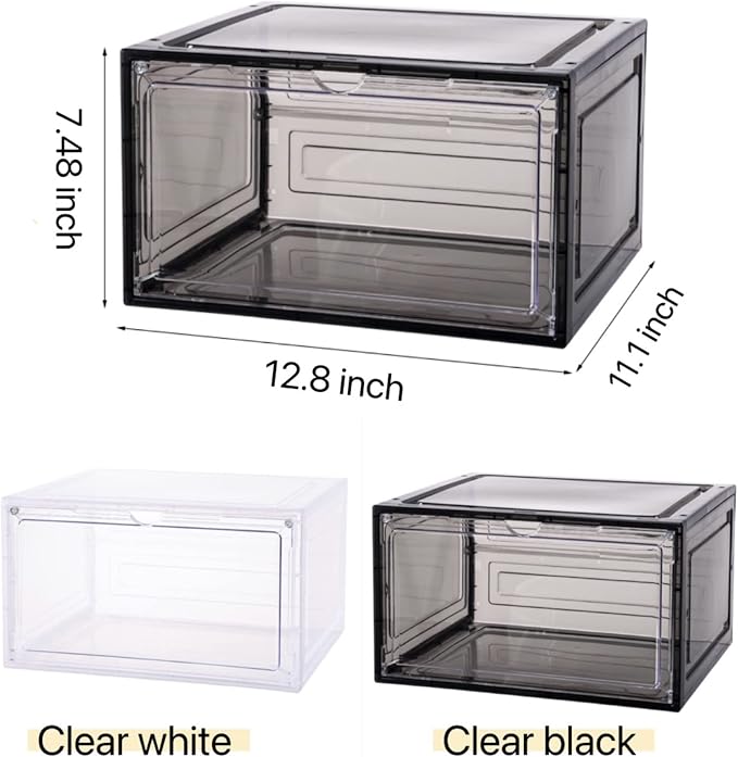 Attelite Large Clear Shoe Box Organizer,Plastic Stackable Shoe Storage Box with Magnetic Door, Large Clear Door Shoe Containers for Display Sneakers, Easy Assembly（Black） - Image 2