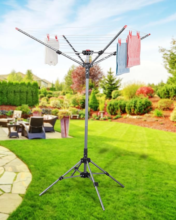 STORAGE MANIAC Portable Umbrella Clothes Drying Rack 8 Lines with 82 Feet Drying Space, Steel Frame & Adjustable Height, 4-arm Umbrella Clothesline for Laundry, Collapsible Indoor & Outdoor Drying - Image 9