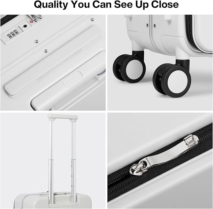 mixi 17x14x9 Carry On Luggage Underseat PC Hard Shell Suitcase Top Opening Aluminum Frame Travel Suitcases with Wheels, Smoke White - Image 5