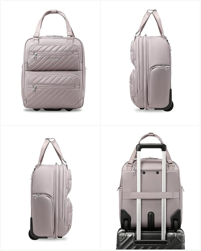 LUGGEX Underseat Carry On Luggage with Wheels, UDK Stylish Lightweight Under Seat Luggage, Soft Sided Personal Item Suitcase for Short Trip (UX-Core, Grey Pink, 16 Inch) - Image 8