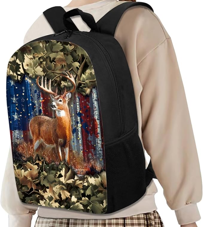GIFTPUZZ Deer American Flag Backpack 17 Inch Set Boys | Camo 4-in-1 Lunchbox Combo, Water Bottle Holder, 3rd Grade Elementary School, Ages 8-10 - Image 3