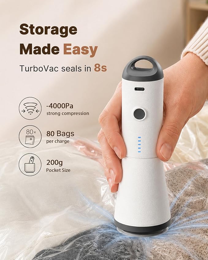 Vacbird Vacuum Storage Bags for Clothing Travel, 10 Pack Vacuum Bags with Rechargeable Cordless Air Pump(2 Large+4 Medium+4 Small), Compression Packing for Clothes Blanket Suitcase Luggage - Image 2