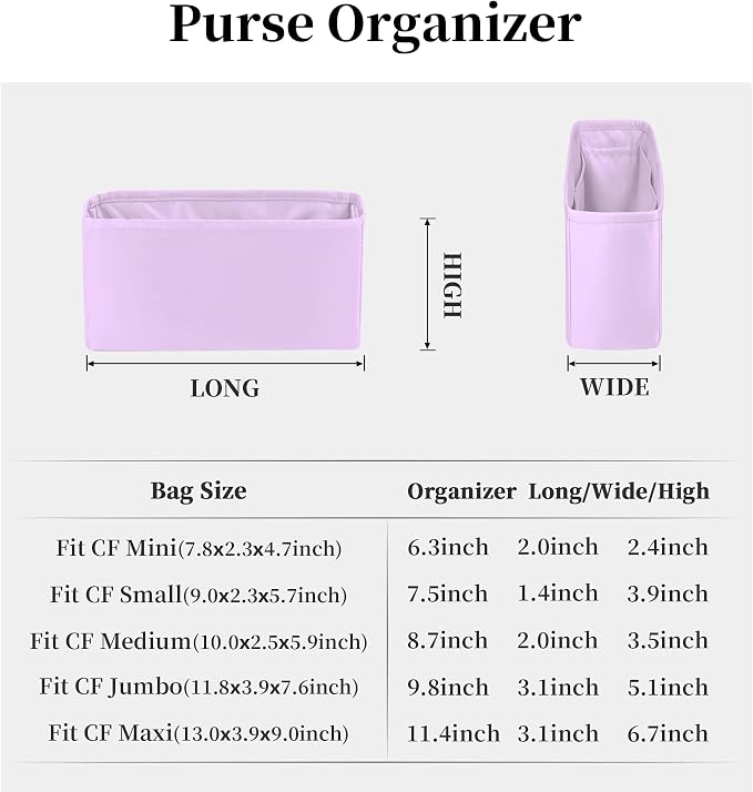 Purse Organizer Insert, Silky-Soft Lightweight Design, Multi-Pocket, Keeps Bag Organized & Protects Interior, Fits Chanel Classic Flap Mini, Ideal for Travel & Daily Use(Plum, CF Mini 20) - Image 6