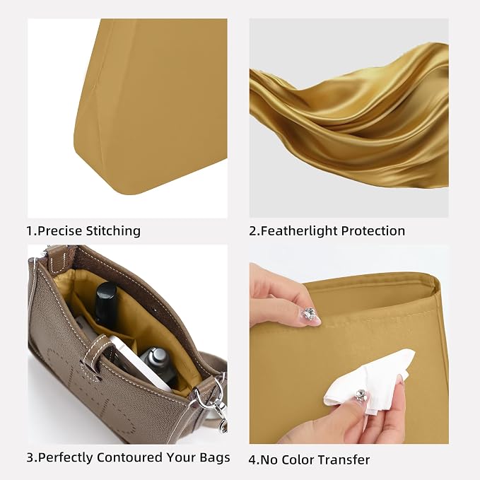 DGAZ Silk Purse Organizer Insert for Evelyne Bag(Biscuit color,GM) | Soft and Lightweight,Perfect Fit,Multi-pocket Storage,Bag Protector,Luxury Bag Care,Handmade,for Smooth Bag Organizer - Image 3
