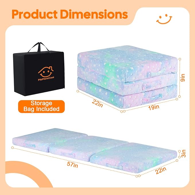 MeMoreCool Glow Star Kids Trifold Floor Mattress Futon, 57x22 Inch Colorful | Glow star trifold futon for classroom flexible seating, reading and camping - Image 3