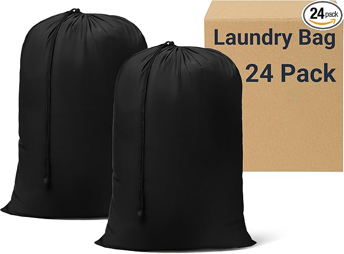 ZPECC Bulk Travel Laundry Bag,Extra Large Heavy Duty Laundry Bags 24 Pack,Washable Dirty Clothes Organizer for Commercial College Dorm Hotel Camping and Home Storage 30x40(Black) by ZPECC-ABrandThatHasBeenFocusedOnBeddingFor20Years