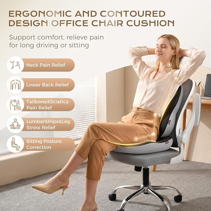 Coverado Car Seat Cushion And Lumbar Support Pillow for Office Chair,Desk Chair, Wheelchair, Gaming Chair, Car, Airplane, Washable Ergonomic Memory Foam Pillow Back Cushions & Seat Cushions Gray&Black - Image 3
