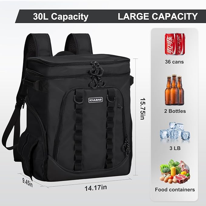 Beach Cooler Backpack for Men 36cans Insulated Backpack Cooler Lunch Bag for Women Camping Hiking Picnic Travel for 18 Hours Cooling 30L - Image 2