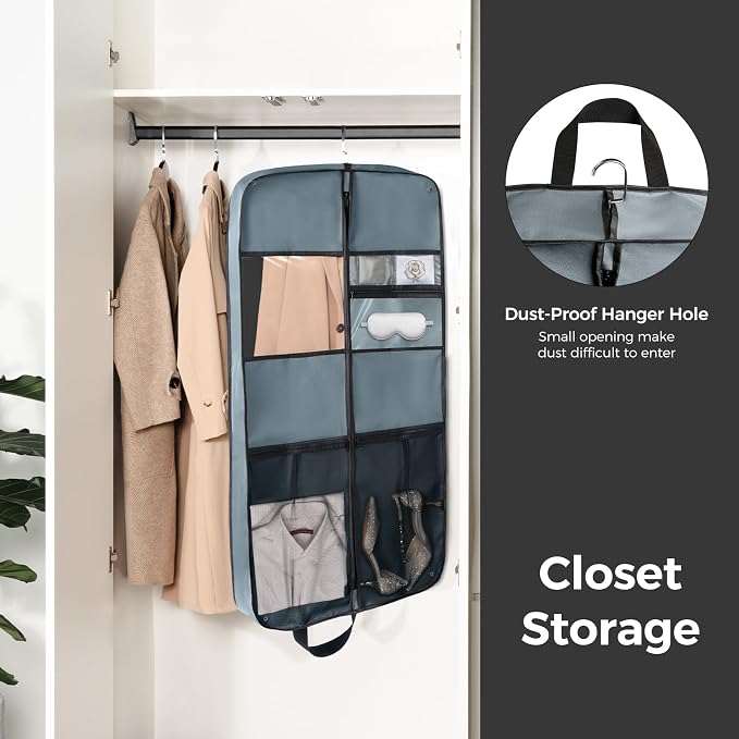 pack all 43" Premium Gusseted Travel Garment Bag, Heavy Duty Hanging Suit Bag, Foldable Dress Bag for Closet Storage, Suit Cover Protector for Clothes Shirts Dresses Coats(Grey) - Image 7