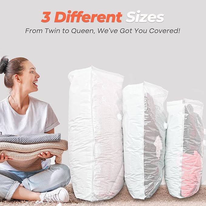 Vacbird Vacuum Seal Bags for Clothing with Rechargeable Cordless Pump, 15 Pack Vacuum Storage Space Saver Bags, Compression Packing for Clothes Bedding Blanket Pillows Comforters Luggage Travel - Image 3