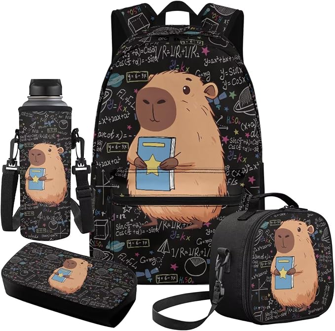 Cute Capybara School Bags for Boys 10-12 7-10 Cute Boys Backpack and Lunch Box Set of 4 Kids Backpack for Elementary Middle School Lightweight 17 Inch Girls Bookbag Daypack - Image 2