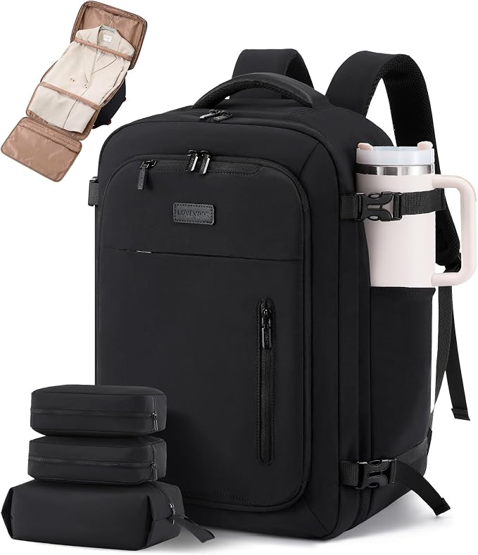 LOVEVOOK Travel Backpack for Women Men with Garment Bag, 50L Carry on Backpack as TSA Personal Item Flight Approved, Luggage Daypack Fits 17.3" Laptop, Overnight Business Weekender Travel Essential by LOVEVOOK