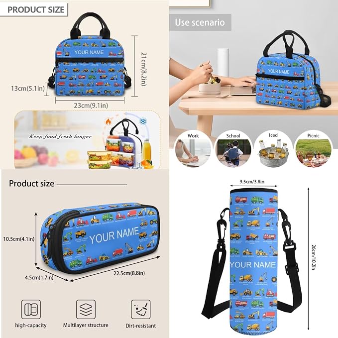 4Pcs Cars Blue School Backpack 17" Boys Bookbag with Lunch Box Kids Book Backpacks Set for Elementary Preschool Kindergarten Girls Daypack Knapsack Rucksack Pen Water Bottle Bag - Image 6