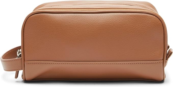 Leatherology Cognac Leather Toiletry Bag – Small Double Zip Dopp Kit – Full Grain Leather Travel Organizer with Water-Resistant Lining – Compact Grooming Bag for Men or Women by Leatherology