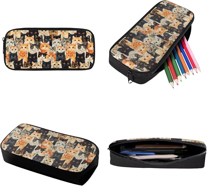 Cute Cat Print Schoolbag Set Boys Girls Backpack Lunch Bag Pencil Case 17 Inch Travel Laptop Bag with Ergonomic Straps Casual Daypack Lightweight Rucksack for Hiking Camping - Image 6