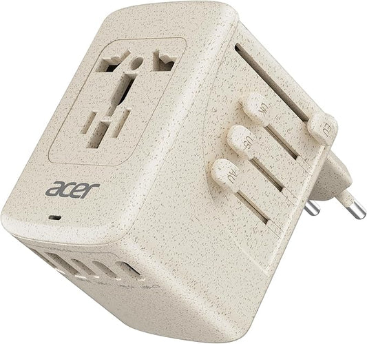 Acer Universal Travel Plug Adapter - International Power Adapter with 5 USB Ports (3 USB C) 5.8A, Worldwide Outlet Charger for USA to European UK France Germany Spain, Type C/E/F/G/I/L/A,Beige