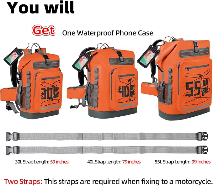 MORXPLOR Dry Bag Waterproof,5L/10L/20L/30L/40L/55L Roll Top Dry Bag Backpack with WaterProof Phone Case for Swim,Kayak - Image 3