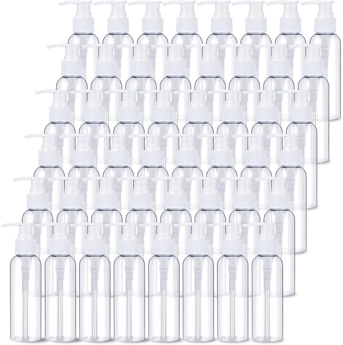 Nuenen 48 Pcs Refillable Empty Lotion Bottles 4oz/120ml Plastic Pump Bottles Conditioner Shampoo Dispenser Leak Proof Pump Container for Body Wash, Creams, Liquid Soap(White) by Nuenen