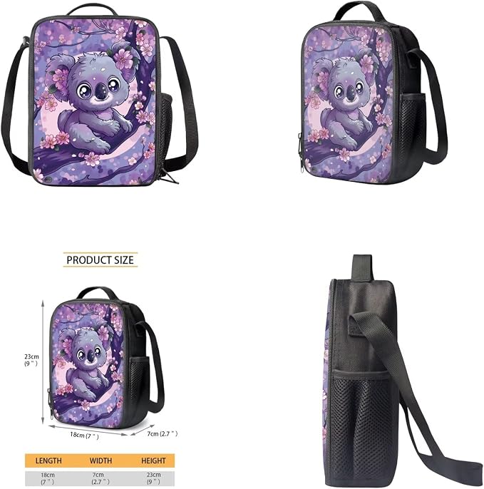 Purple Koala Backpack and Lunch Box for Girls Preschool Middle School Bag with Pencil Case and Water Bottle Holder Lightweight Student Bookbag for Kids Back to School Gifts - Image 4