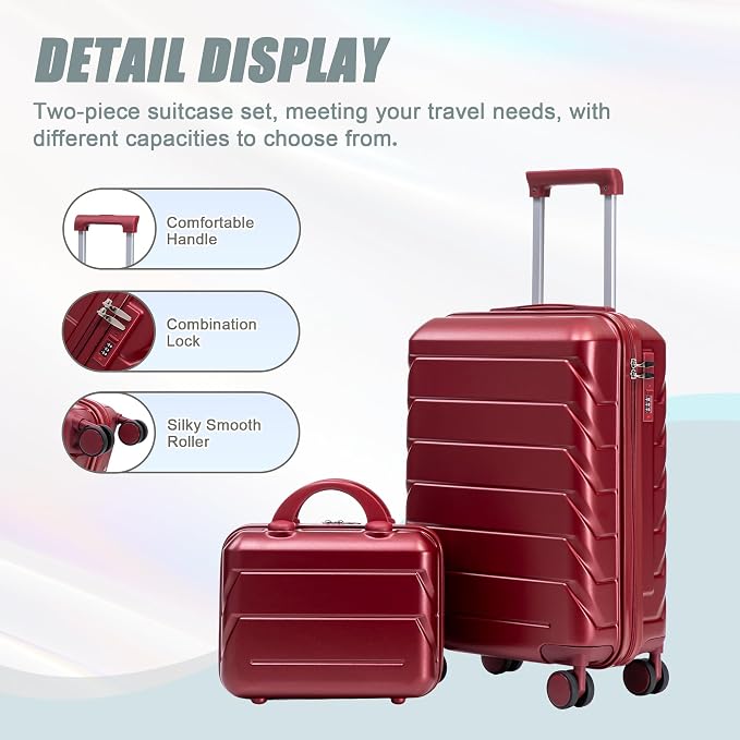 20+14 Inch Hardside Luggages, Lightweight Durable ABS Suitcase with Spinner Wheels - Image 2
