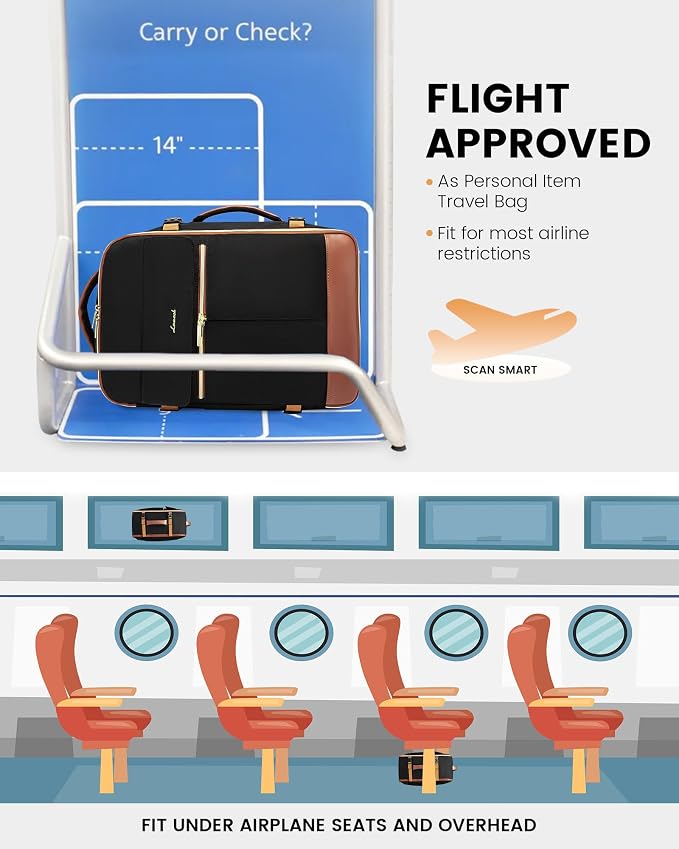 LOVEVOOK Carry On Backpack, 50L Travel Backpack Women with 3 Packing Cubes, TSA Airline Approved Suitcase Bag as Personal Item, Waterproof 18 inch Laptop Backpack for Weekender Overnight,Black-Brown - Image 6