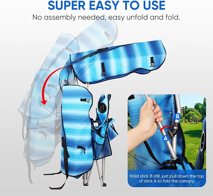 VTOY Portable Camping Chair with Canopy - Folding Chair with Canopy, Durable 600D Oxford Canopy Chair for Camping, Beach, Picnics, Fishing & Sports - Image 6