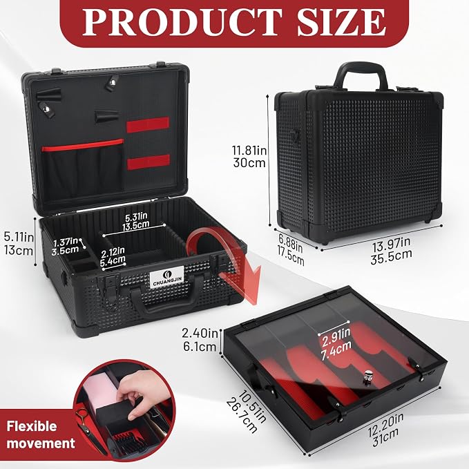 Large Barber Carrying Case, Hairdresser Tool Box Organizer Traveling Case, Portable Travel Barber Suitcase for Hair Stylist Pet Groomer Beauty Salon Makeup Artist - Image 2