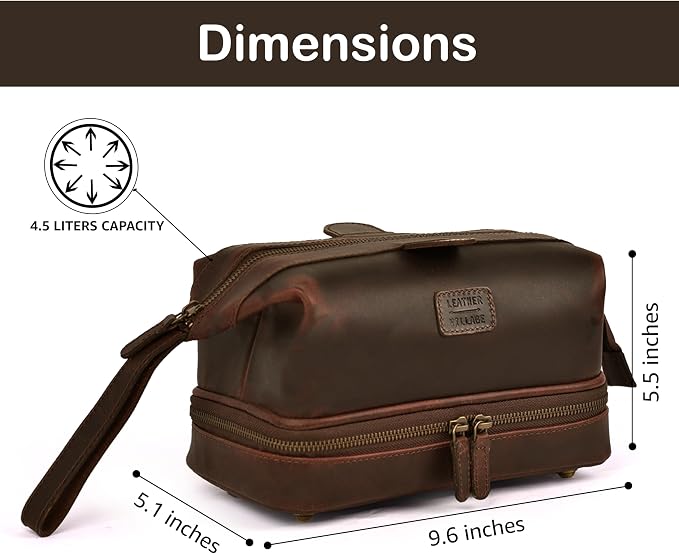 LEATHER VILLAGE Genuine Leather Dopp Kit – Large Travel Toiletry Bag with Waterproof Lining, Dual-Zip Design for Men & Women, Organizer for Shaving, Makeup & Essentials - Cherry - Image 5