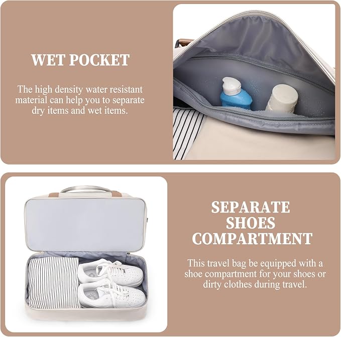 Weekender Bags for Women, Carry-On Overnight Travel Duffel Bag | Travel Bag with Shoes Compartment & Toiletry Bag, Extra Large - Image 4