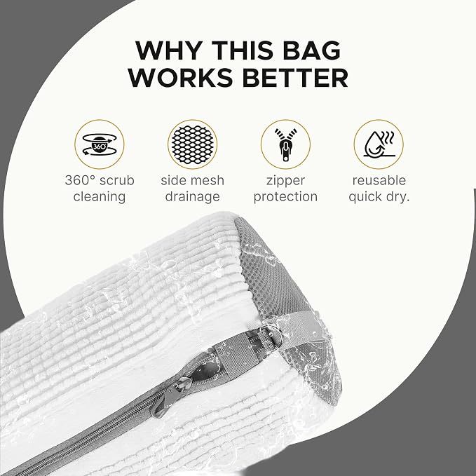 Shoe Washing Machine Bag (2 Pack), Shoe Bag for Washing Machine with Microfiber Scrub Fibers, Self-Locking Zipper Protection, 2 Adjustable Shoe Trees, Sneaker Laundry Bag for Washer and Dryer - Image 5