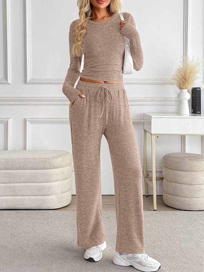 LILLUSORY Womens 2 Piece Matching Lounge Sets 2026 Fall Fashion Outfits | Long Sleeve Top & Drawstring Wide Leg Pants with Pockets, Workout Gym Comfort Sweat Suit, Travel Airport Vacation Clothing - Image 2