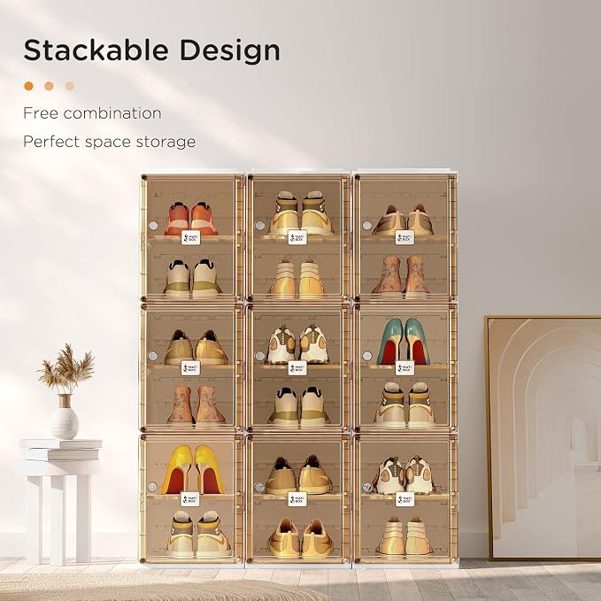 ANTBOX Shoe Organizer Storage Box, Portable Folding Shoe Rack for Closet with Magnetic Clear Door,Large Sneaker Cabinet Bins Sturdy Easy Assembly 6 Layers-6 Grids - Image 2