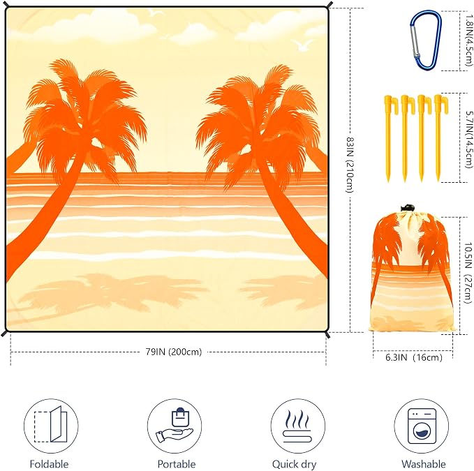HIHOHO Beach Blanket Waterproof Sandproof Extra Large Beach Mat 79" X 83"/120"x108"for 1-8 Adults Quick Drying Durable Outdoor Picnic Mat for Beach Travel Camping Hiking - Image 2